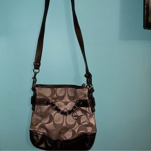 Coach metallic gold bronze jacquard medium crossbody bag